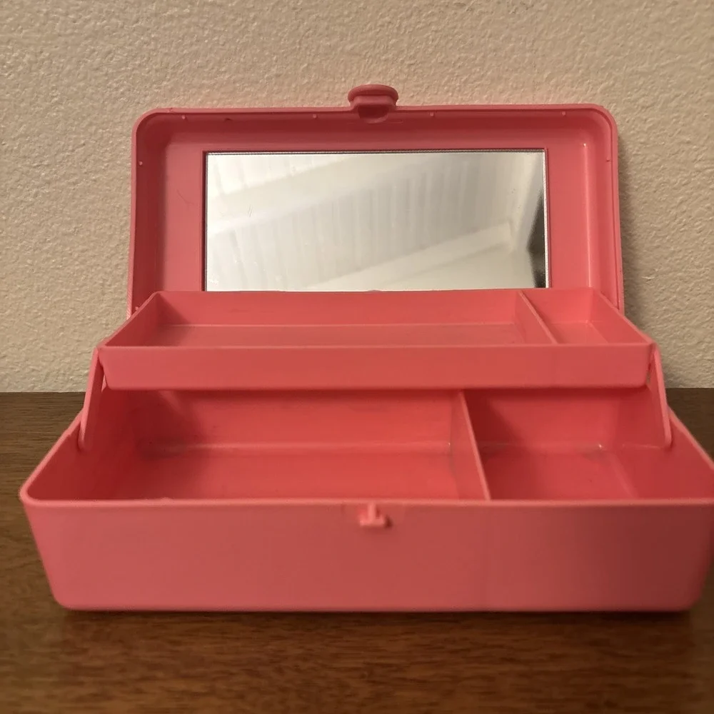 Vintage Mini Caboodles Make Up Jewelry Case With Mirror Model 2605 Pink 2‎ Tier